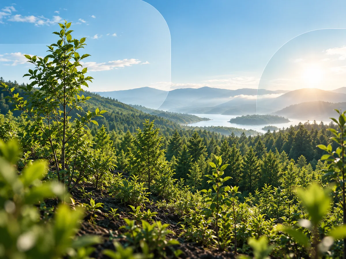 Une forêt reverdie au lever du soleil