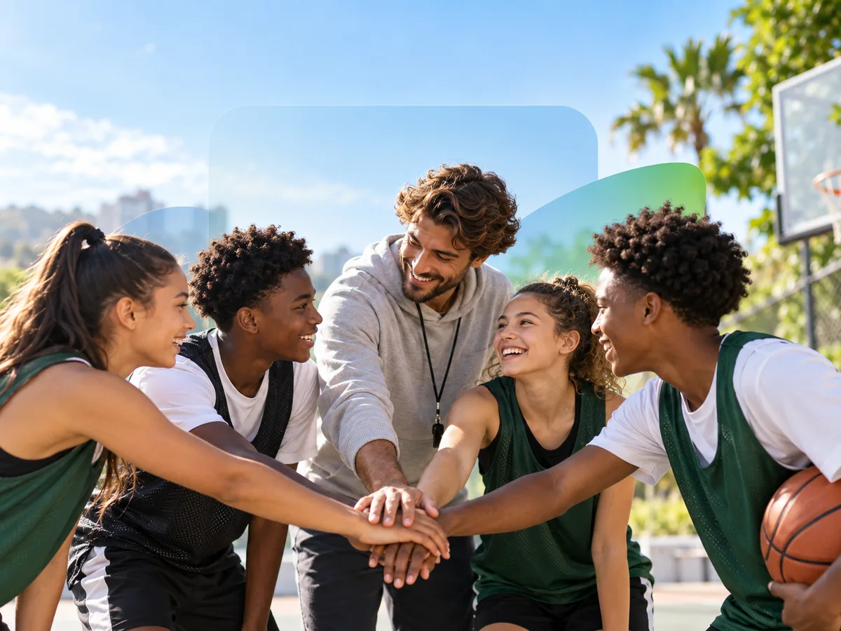De jeunes basketteurs réunissent leurs mains